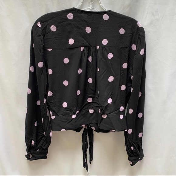 PAIGE Blouse Polka Dot Puff Sleeve Button Up  Front Tie Size Small - Picture 3 of 6